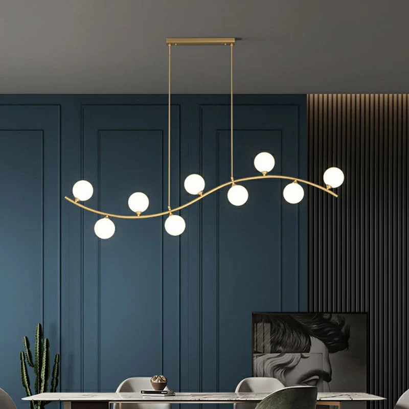 Minimalistische golvende plafondhanger Melkbal Glazen eetkamer Eilandverlichting goud Clearhalo