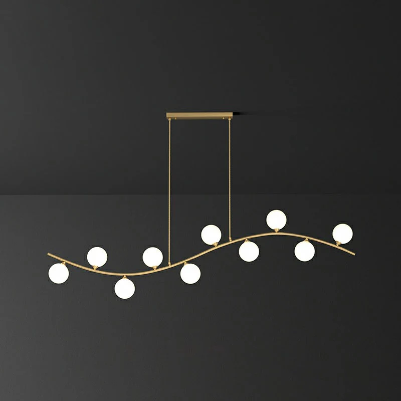Minimalistische golvende plafondhanger Melkbal Glazen eetkamer Eilandverlichting goud Clearhalo