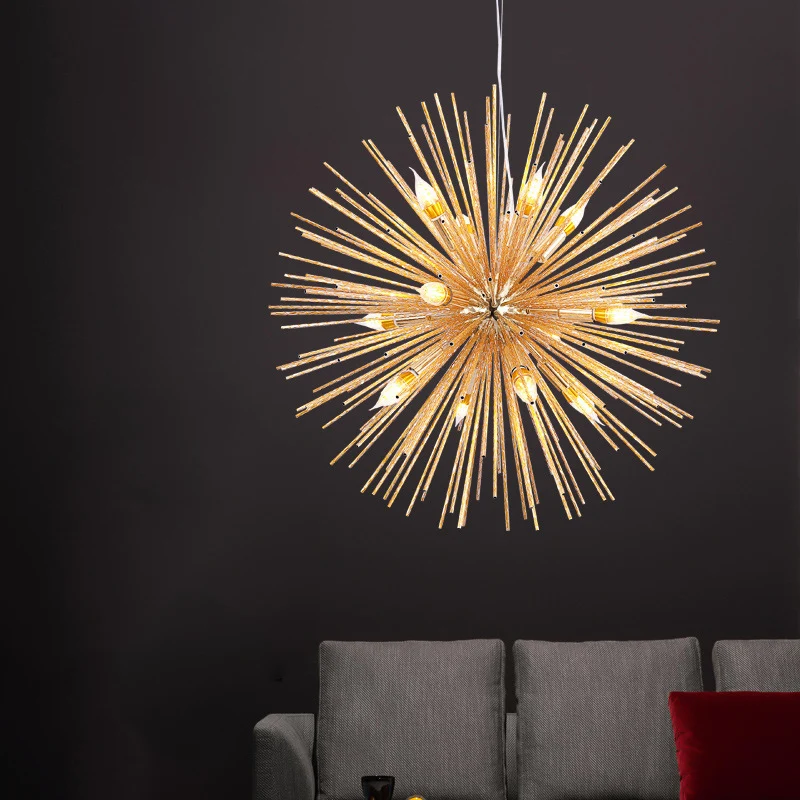 Minimalistische hanglamp van metaal, egelkroonluchter, woonkamer, met gesneden ontwerp Clearhalo