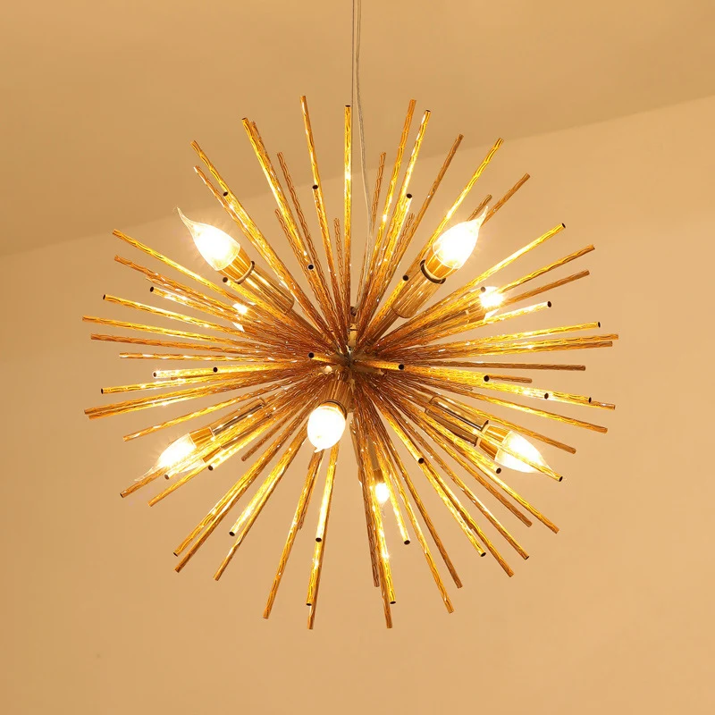Minimalistische hanglamp van metaal, egelkroonluchter, woonkamer, met gesneden ontwerp Clearhalo