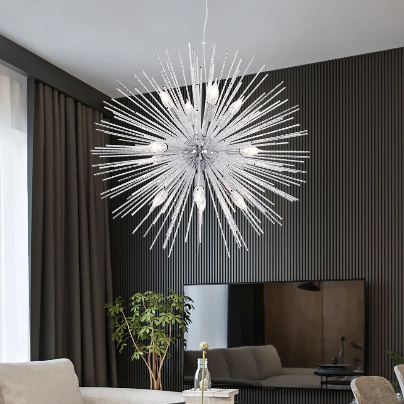 Minimalistische hanglamp van metaal, egelkroonluchter, woonkamer, met gesneden ontwerp Clearhalo