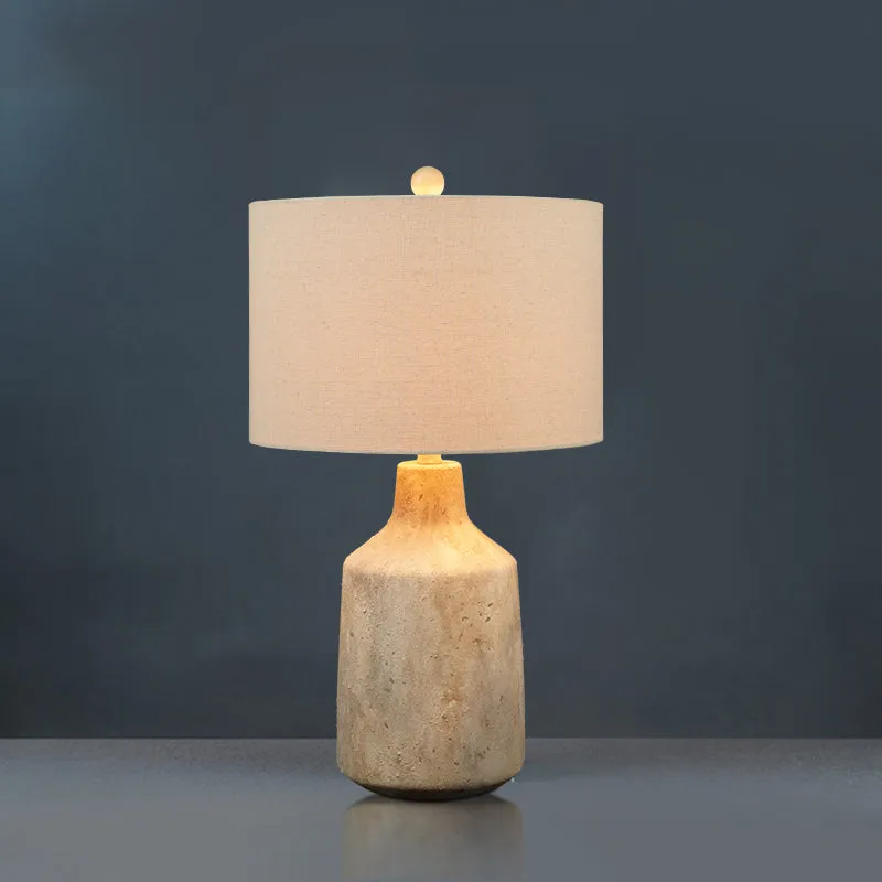 Minimalistische Jar-nachtkastjelamp Cement 1-lichts nachtkastjeverlichting met trommelstof lampenkap wit Clearhalo