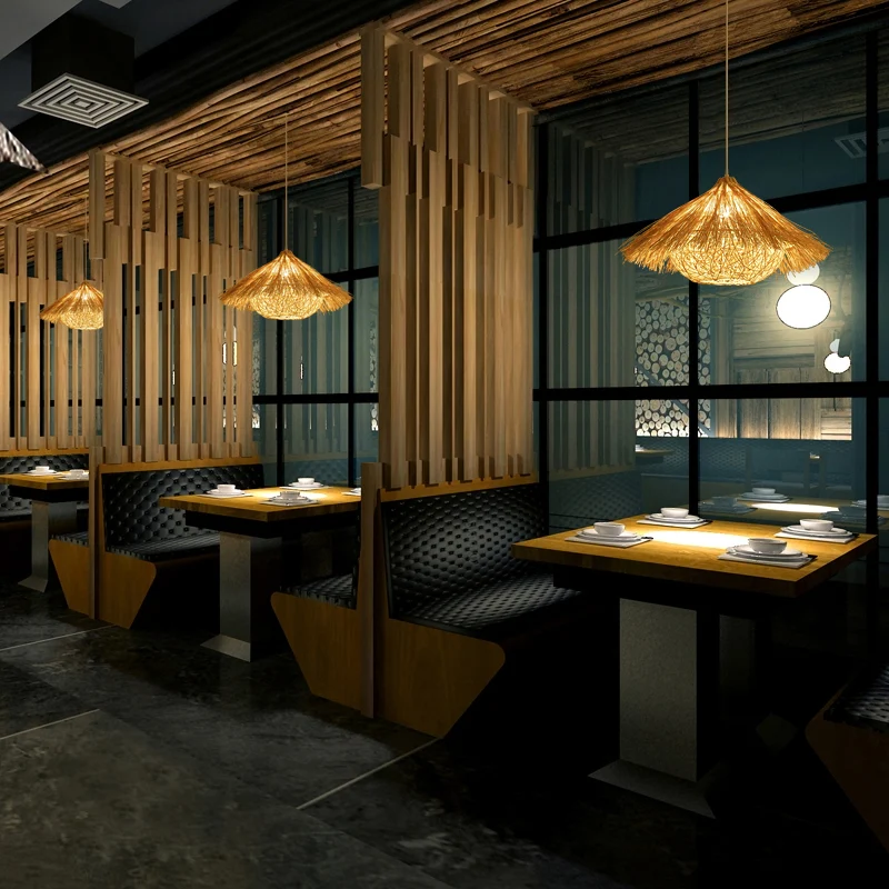 Minimalistische kegelvormige ophanglamp rotan 1-koppig hangend restaurantplafondlicht hout Clearhalo