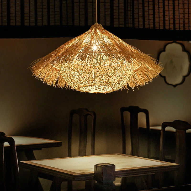 Minimalistische kegelvormige ophanglamp rotan 1-koppig hangend restaurantplafondlicht hout Clearhalo