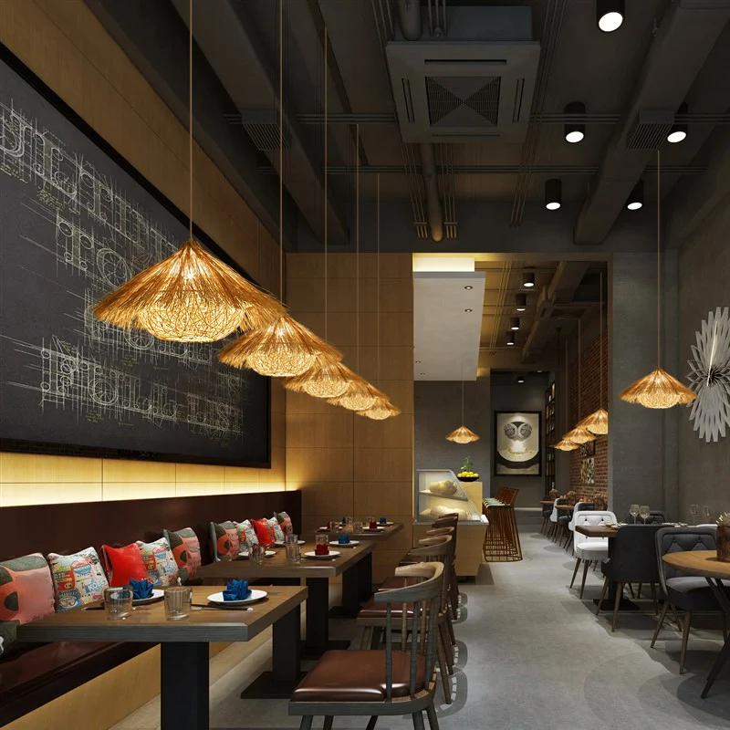 Minimalistische kegelvormige ophanglamp rotan 1-koppig hangend restaurantplafondlicht hout Clearhalo
