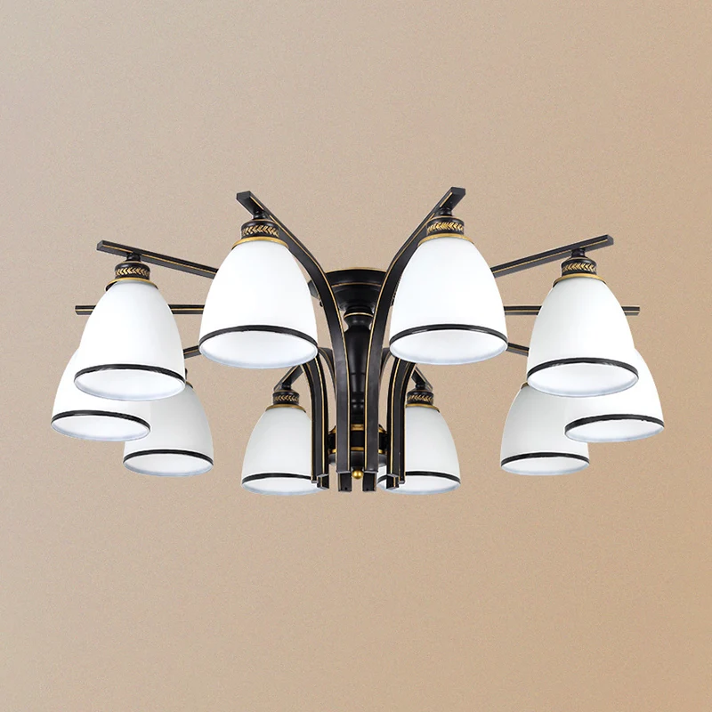 Minimalistische klokvormige plafondlamp crèmekleurig glas semi-inbouwlicht zwart voor eetkamer Clearhalo