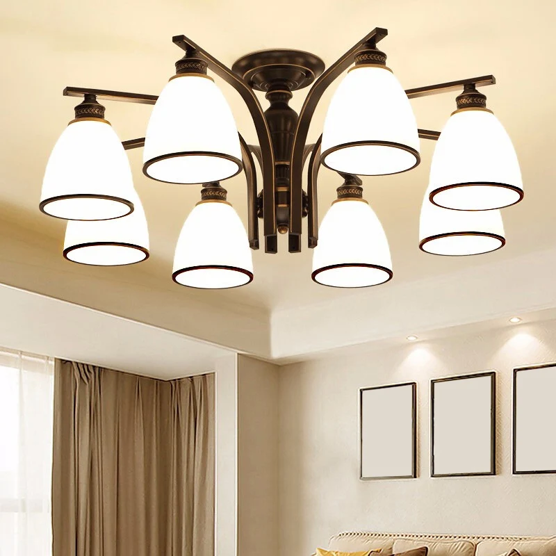 Minimalistische klokvormige plafondlamp crèmekleurig glas semi-inbouwlicht zwart voor eetkamer Clearhalo