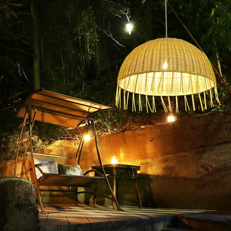 Minimalistische koepelophangverlichting Rotan 1-koppig restauranthangend plafondlicht hout Clearhalo