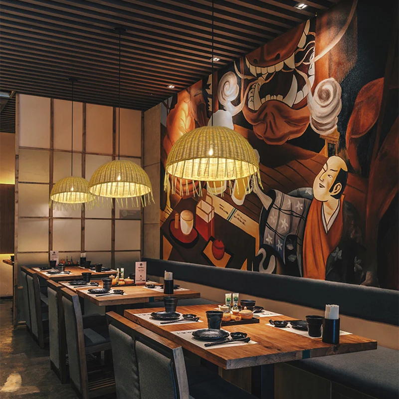 Minimalistische koepelophangverlichting Rotan 1-koppig restauranthangend plafondlicht hout Clearhalo