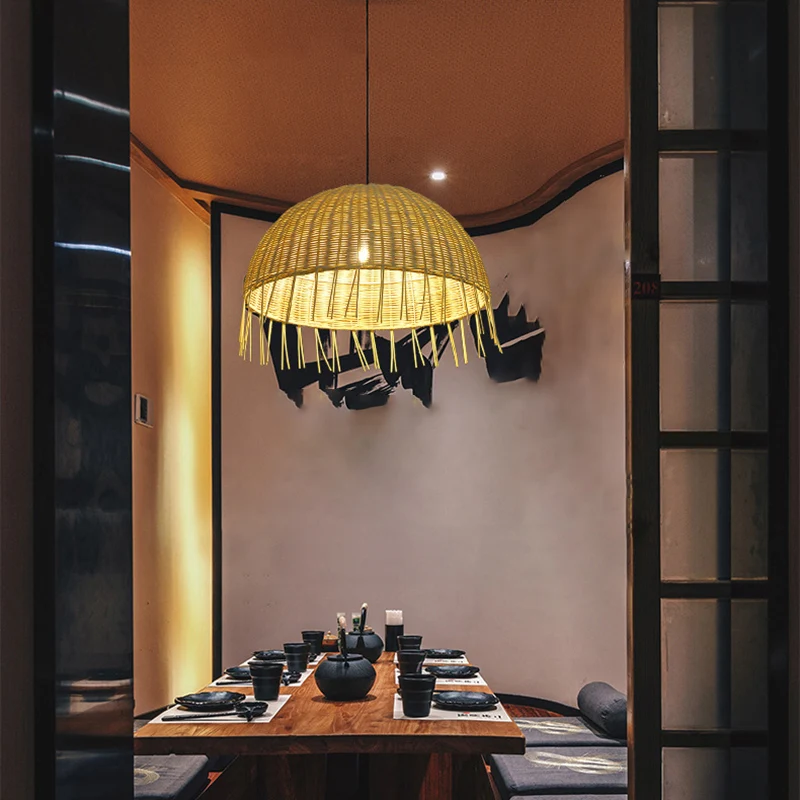 Minimalistische koepelophangverlichting Rotan 1-koppig restauranthangend plafondlicht hout Clearhalo