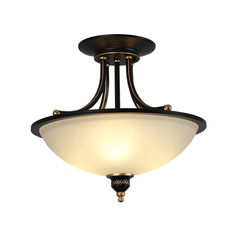 Minimalistische kom, semi-inbouwlamp, 3-lichts mat wit glazen plafondinbouwmontage zwart Clearhalo