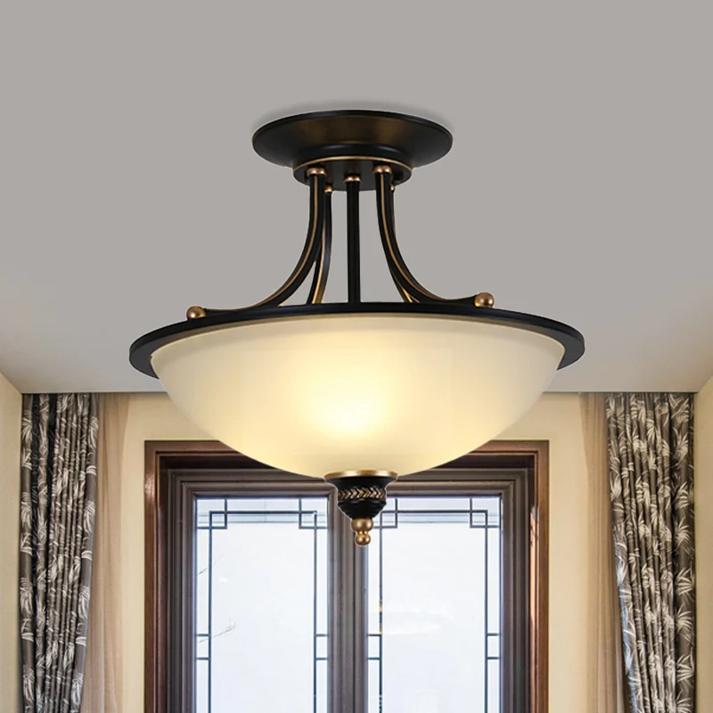 Minimalistische kom, semi-inbouwlamp, 3-lichts mat wit glazen plafondinbouwmontage zwart Clearhalo