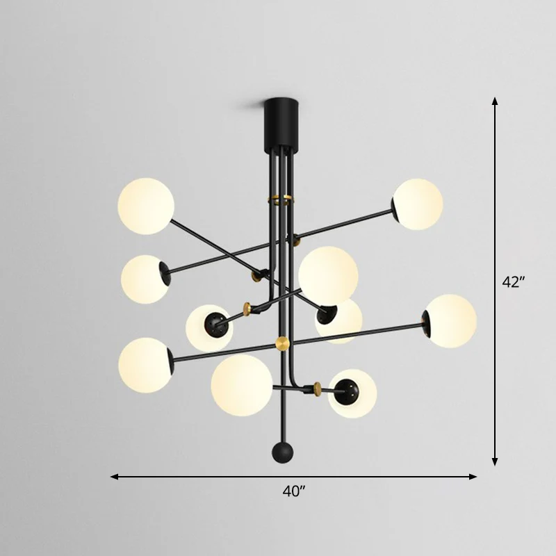 Minimalistische kroonluchter zwarte verticale hanglamp met bolglazen kap voor restaurant Clearhalo