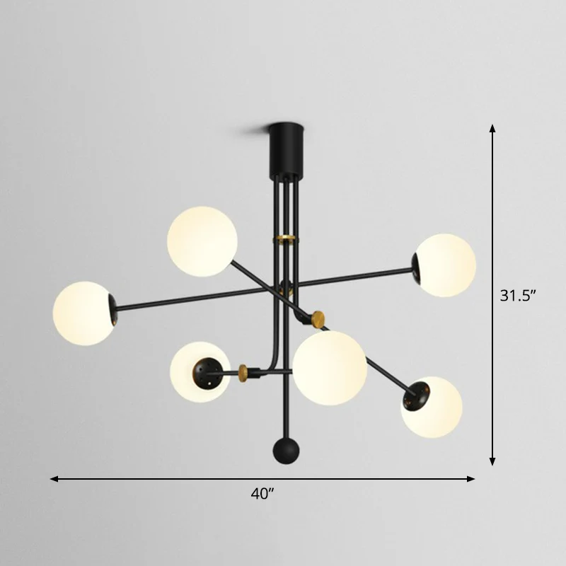 Minimalistische kroonluchter zwarte verticale hanglamp met bolglazen kap voor restaurant Clearhalo