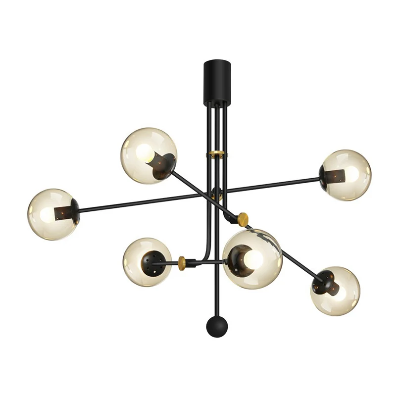 Minimalistische kroonluchter zwarte verticale hanglamp met bolglazen kap voor restaurant Clearhalo
