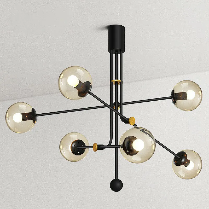 Minimalistische kroonluchter zwarte verticale hanglamp met bolglazen kap voor restaurant Clearhalo