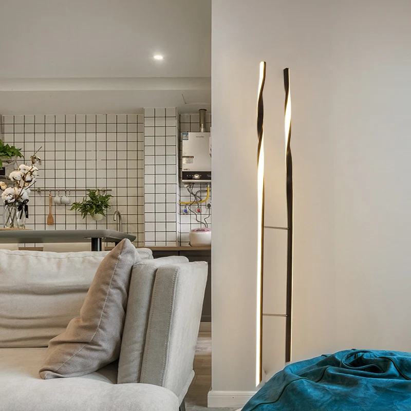 Minimalistische ladder staande lamp acryl LED slaapkamer leesvloerverlichting zwart, warm/wit/natuurlijk licht Clearhalo