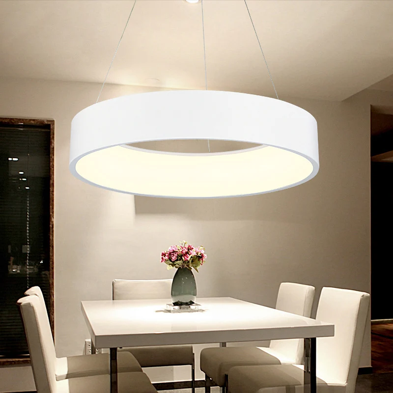 Minimalistische LED-hangende kroonluchter, grijs/witte cirkelvormige plafondhanglamp met acrylkap, 18"/23,5" W Clearhalo