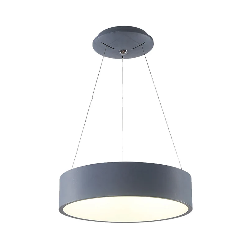Minimalistische LED-hangende kroonluchter, grijs/witte cirkelvormige plafondhanglamp met acrylkap, 18"/23,5" W Clearhalo