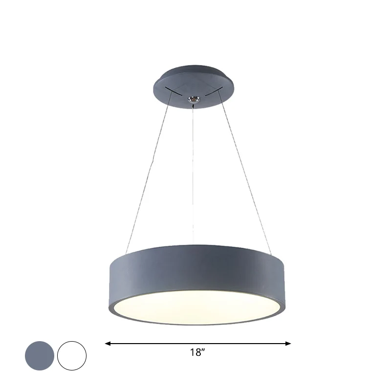 Minimalistische LED-hangende kroonluchter, grijs/witte cirkelvormige plafondhanglamp met acrylkap, 18"/23,5" W Clearhalo
