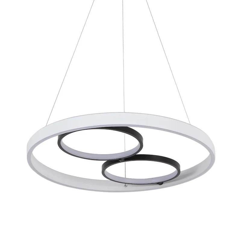 Minimalistische LED-kroonluchterlamp Zwart-wit ronde hanglampset met acrylframe, warm/wit licht Clearhalo