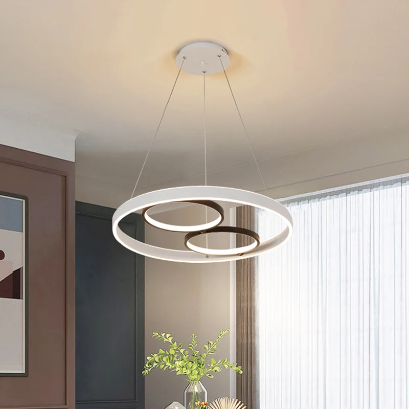 Minimalistische LED-kroonluchterlamp Zwart-wit ronde hanglampset met acrylframe, warm/wit licht Clearhalo