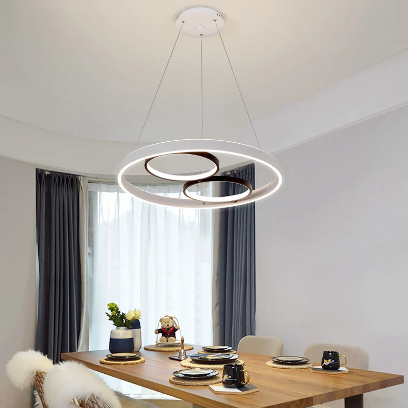 Minimalistische LED-kroonluchterlamp Zwart-wit ronde hanglampset met acrylframe, warm/wit licht Clearhalo
