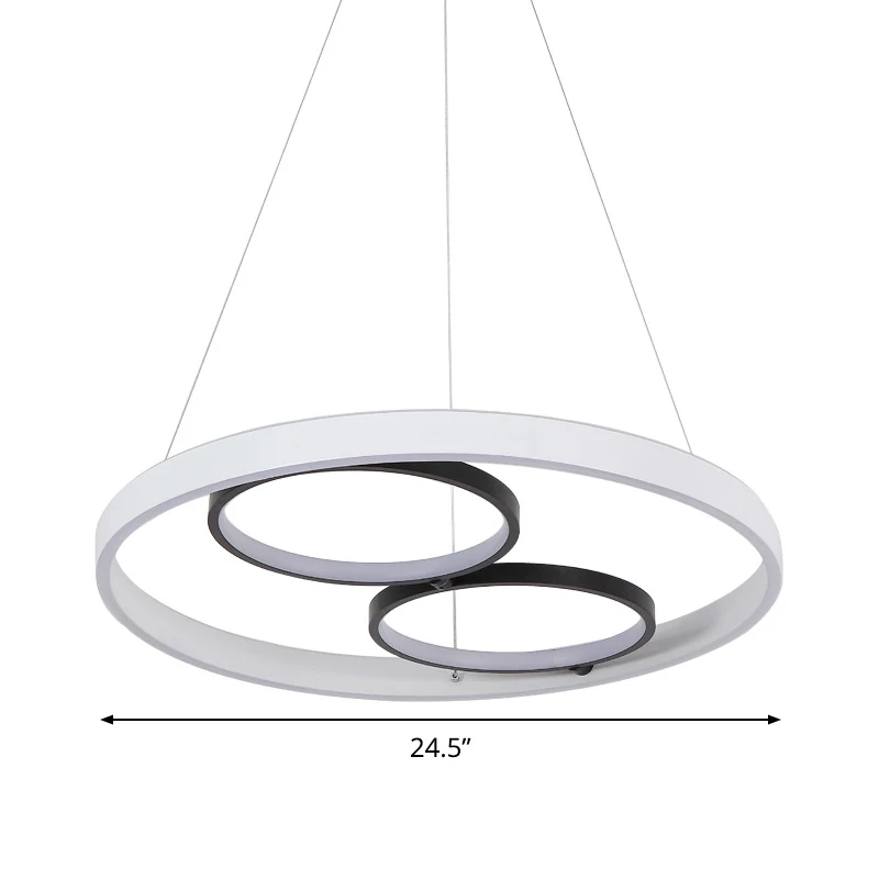 Minimalistische LED-kroonluchterlamp Zwart-wit ronde hanglampset met acrylframe, warm/wit licht Clearhalo