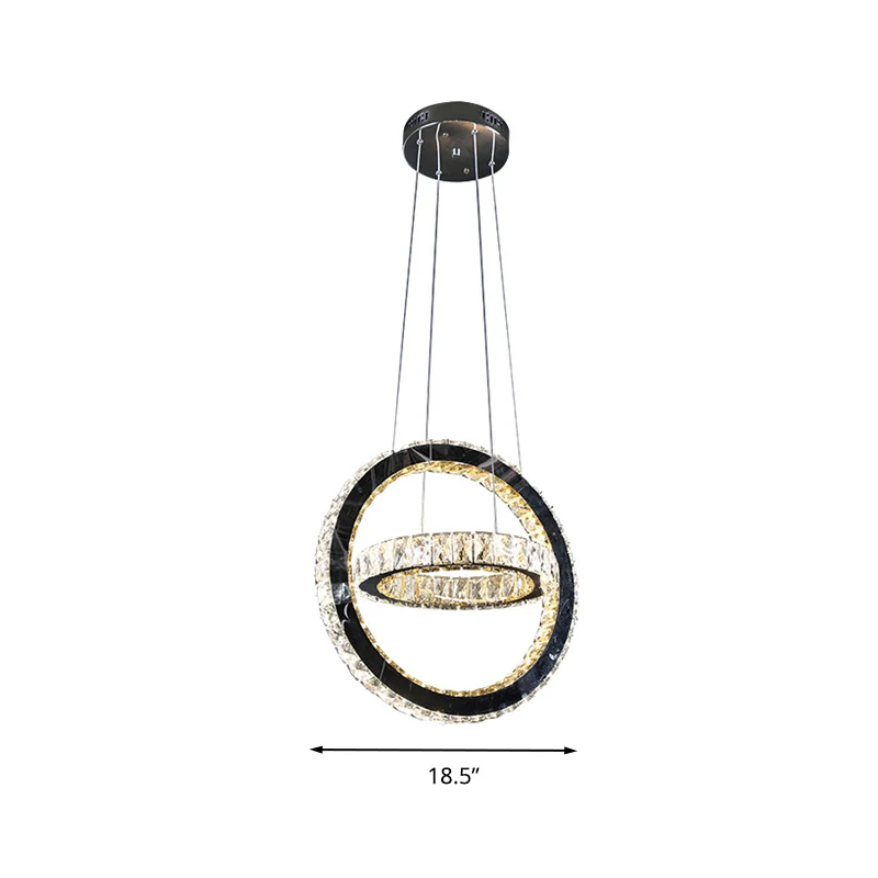Minimalistische LED-ringkroonluchterlamp Kristal LED-woonkamerhanglamp zwart Clearhalo