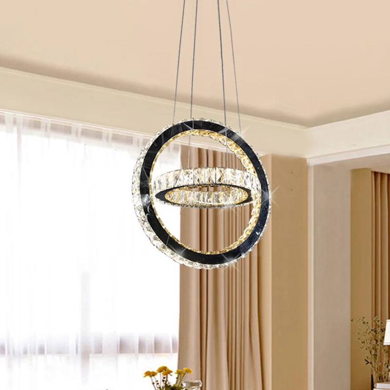 Minimalistische LED-ringkroonluchterlamp Kristal LED-woonkamerhanglamp zwart Clearhalo