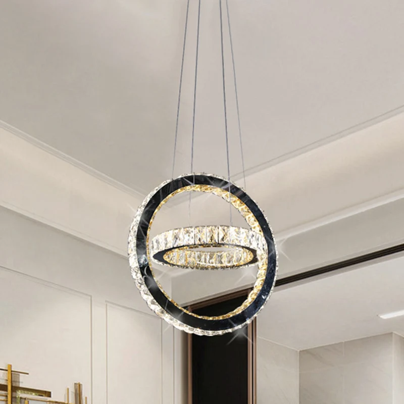 Minimalistische LED-ringkroonluchterlamp Kristal LED-woonkamerhanglamp zwart Clearhalo