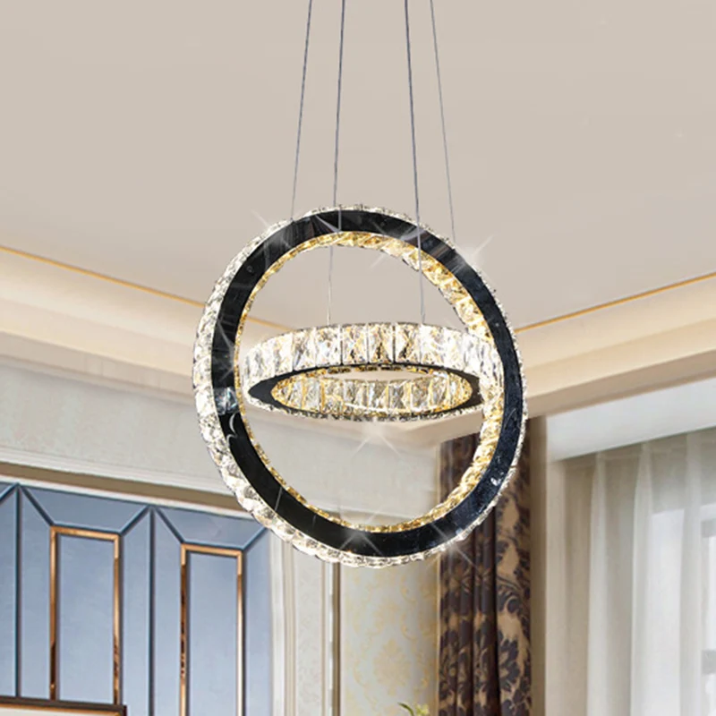 Minimalistische LED-ringkroonluchterlamp Kristal LED-woonkamerhanglamp zwart Clearhalo