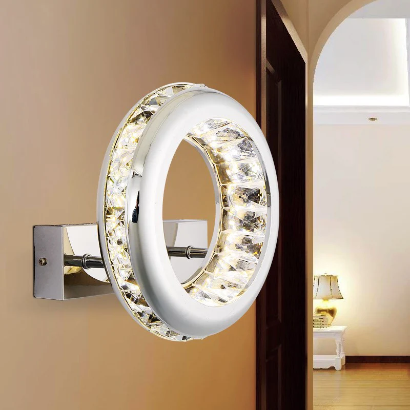 Minimalistische LED-sconce-lamp Nickle Circle-wandmontageverlichting met roestvrijstalen kap warm/wit licht Clearhalo