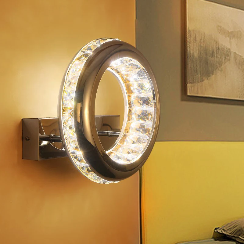 Minimalistische LED-sconce-lamp Nickle Circle-wandmontageverlichting met roestvrijstalen kap warm/wit licht Clearhalo