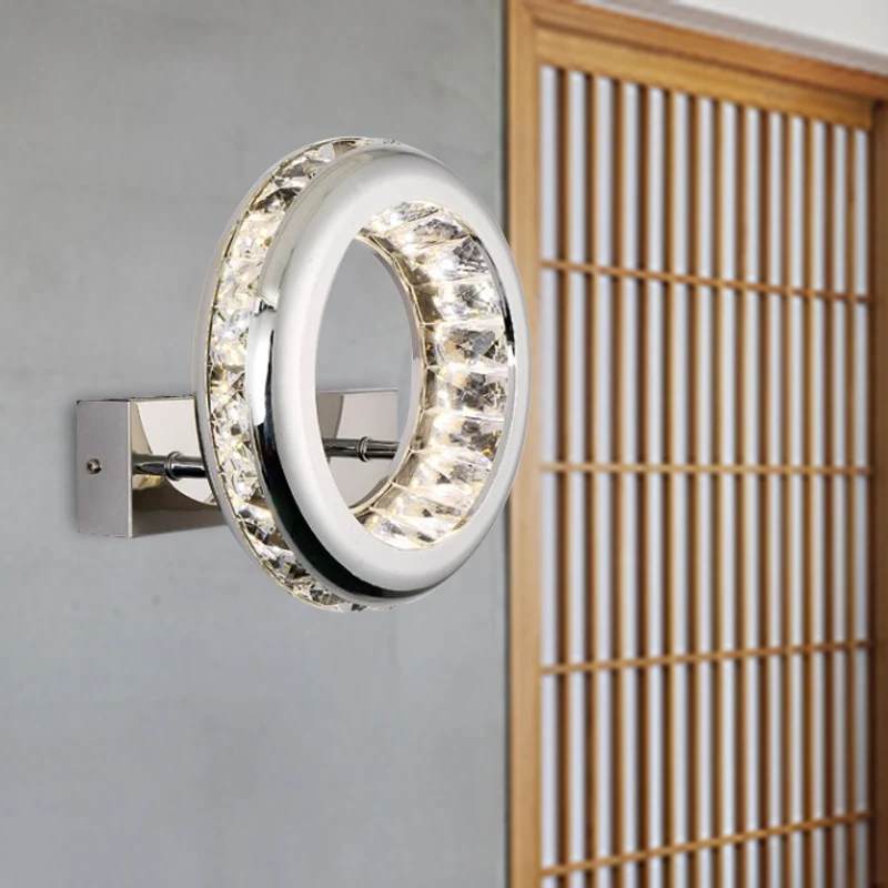 Minimalistische LED-sconce-lamp Nickle Circle-wandmontageverlichting met roestvrijstalen kap warm/wit licht Clearhalo