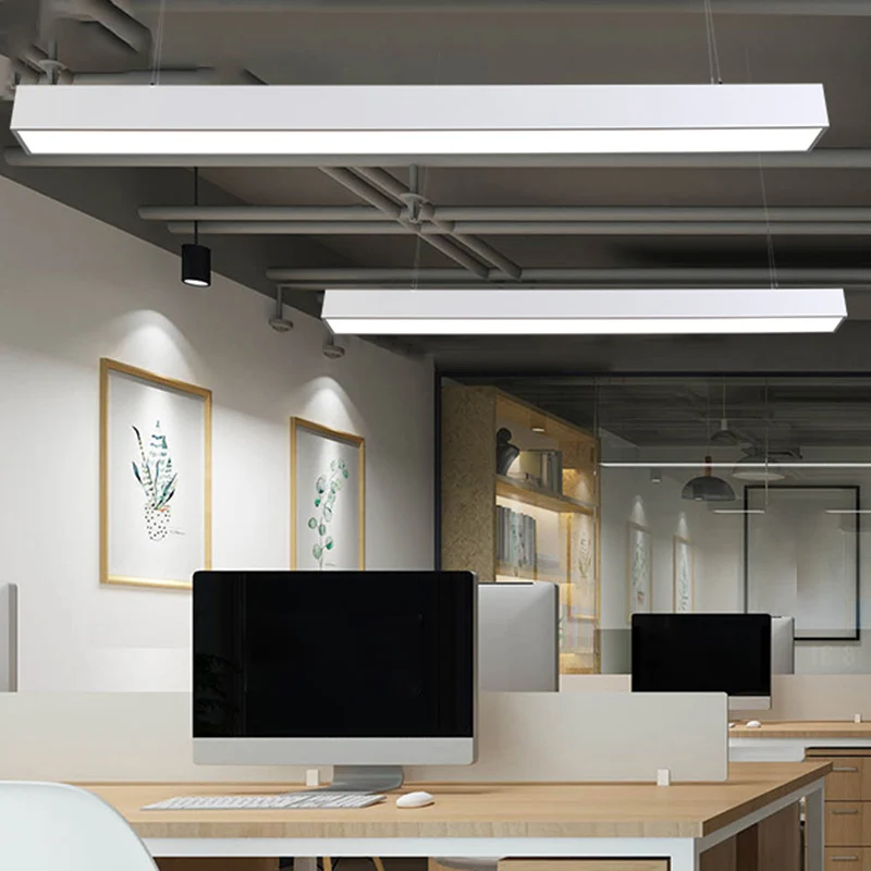 Minimalistische lineaire LED-ophanglamp Aluminium kantoorplafond hanglamp Clearhalo
