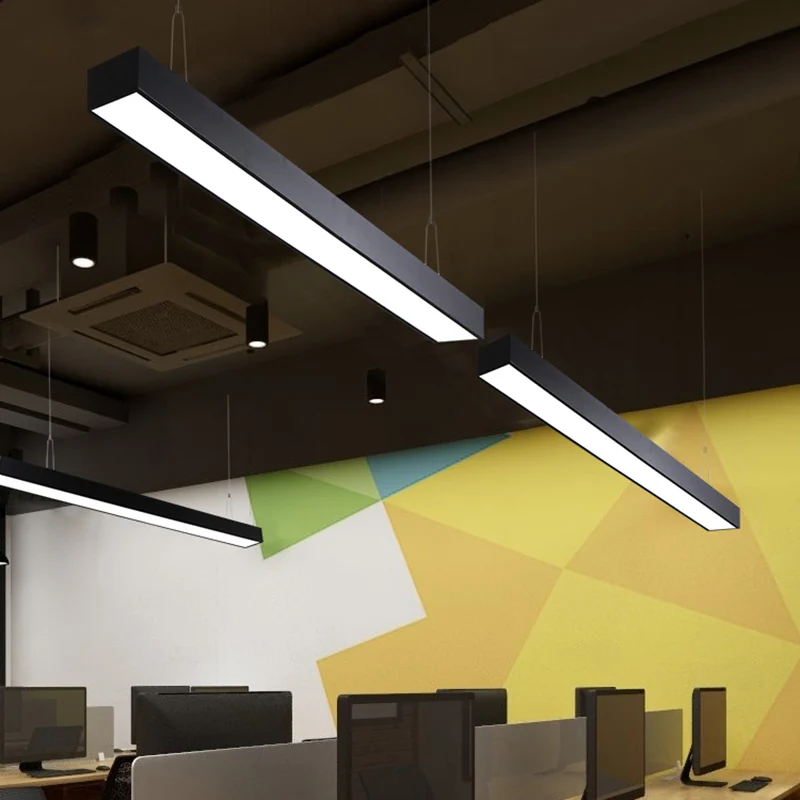 Minimalistische lineaire LED-ophanglamp Aluminium kantoorplafond hanglamp Clearhalo
