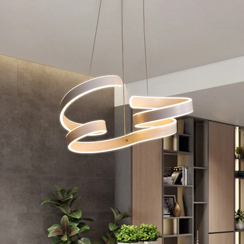 Minimalistische opgerolde aluminium kroonluchter LED hangende hanglamp wit boven eettafel, warm/wit licht Clearhalo