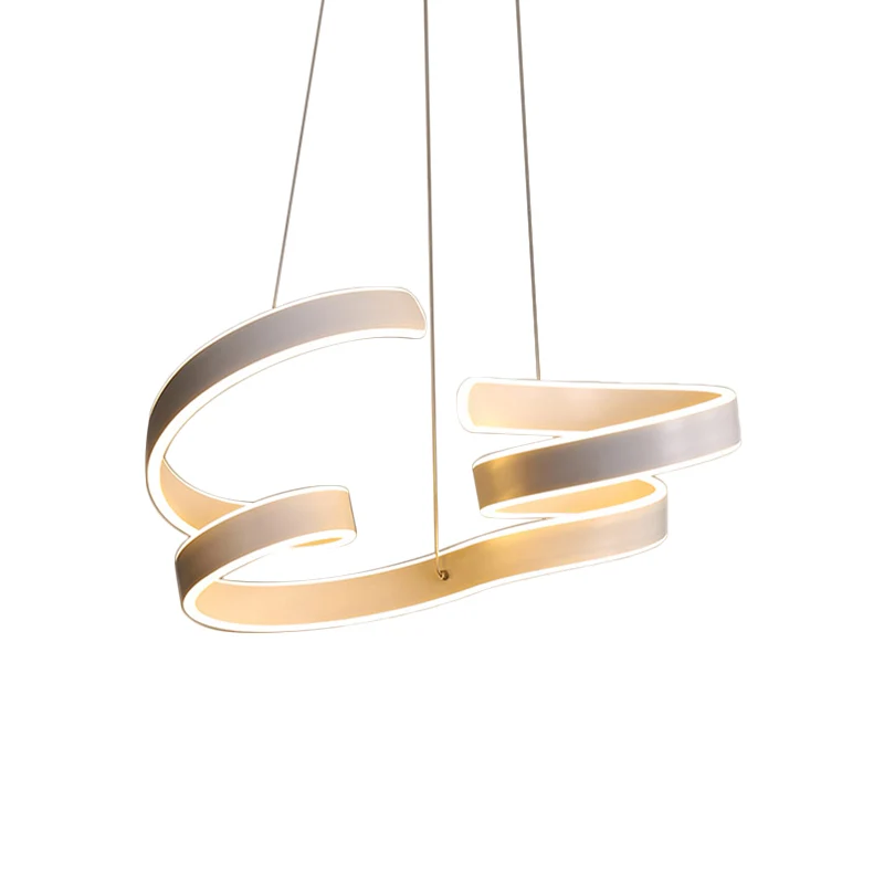 Minimalistische opgerolde aluminium kroonluchter LED hangende hanglamp wit boven eettafel, warm/wit licht Clearhalo
