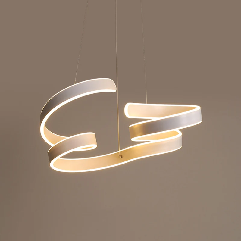 Minimalistische opgerolde aluminium kroonluchter LED hangende hanglamp wit boven eettafel, warm/wit licht Clearhalo