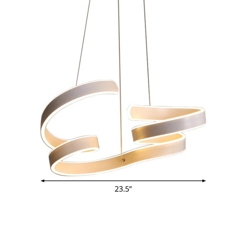 Minimalistische opgerolde aluminium kroonluchter LED hangende hanglamp wit boven eettafel, warm/wit licht Clearhalo