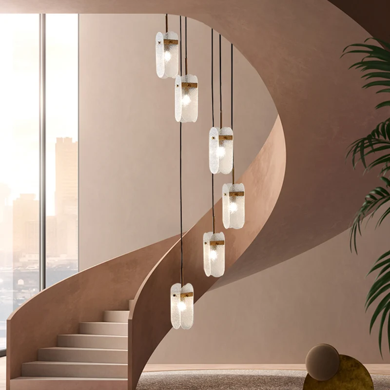 Minimalistische ovale paneel multi-licht hangende glazen trap hangende verlichtingsarmatuur Clearhalo
