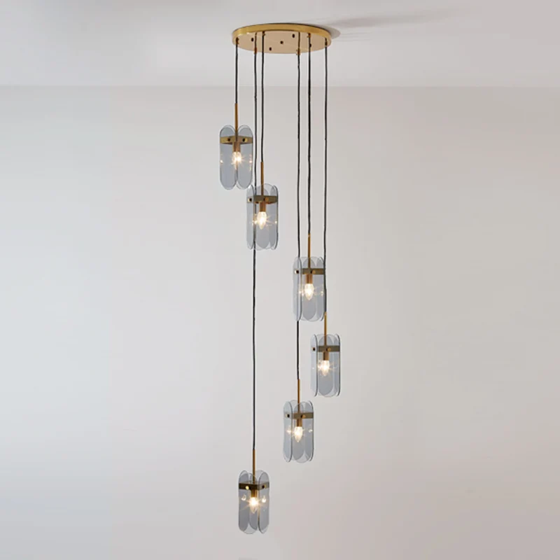 Minimalistische ovale paneel multi-licht hangende glazen trap hangende verlichtingsarmatuur Clearhalo