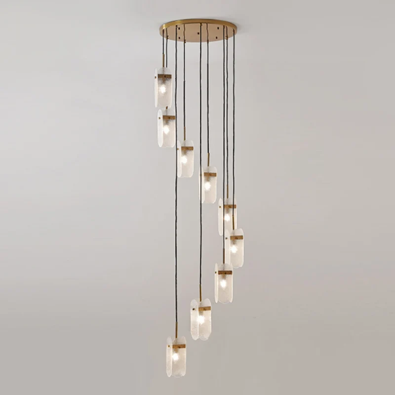 Minimalistische ovale paneel multi-licht hangende glazen trap hangende verlichtingsarmatuur Clearhalo