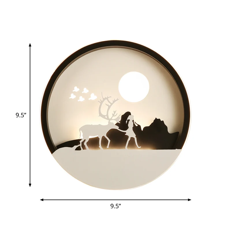 Minimalistische ronde acryl wandmuurlamp LED-wandgemonteerde verlichting zwart met elandhertenpatroon Clearhalo