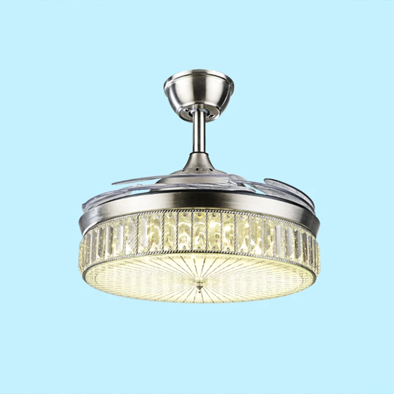 Minimalistische ronde hangende ventilatorverlichting Kristallen woonkamer LED halfverzonken plafondlamp met afstandsbedien...