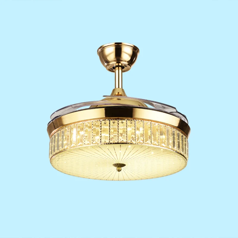 Minimalistische ronde hangende ventilatorverlichting Kristallen woonkamer LED halfverzonken plafondlamp met afstandsbedien...