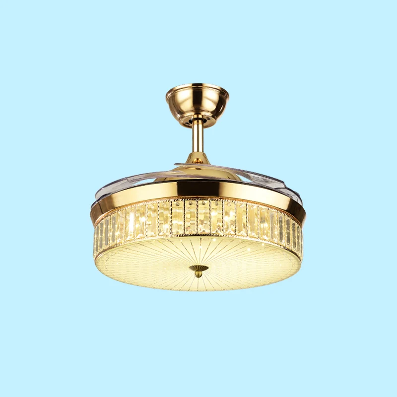 Minimalistische ronde hangende ventilatorverlichting Kristallen woonkamer LED halfverzonken plafondlamp met afstandsbedien...