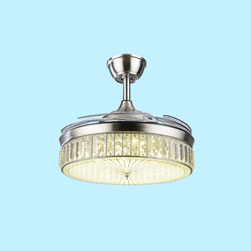 Minimalistische ronde hangende ventilatorverlichting Kristallen woonkamer LED halfverzonken plafondlamp met afstandsbedien...