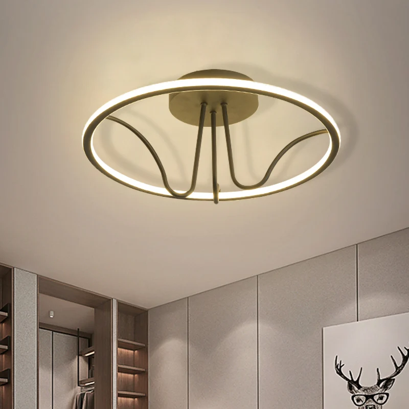 Minimalistische ronde semi-inbouwlamp van acryl LED-slaapkamerverzonken plafondlamp zwart Clearhalo
